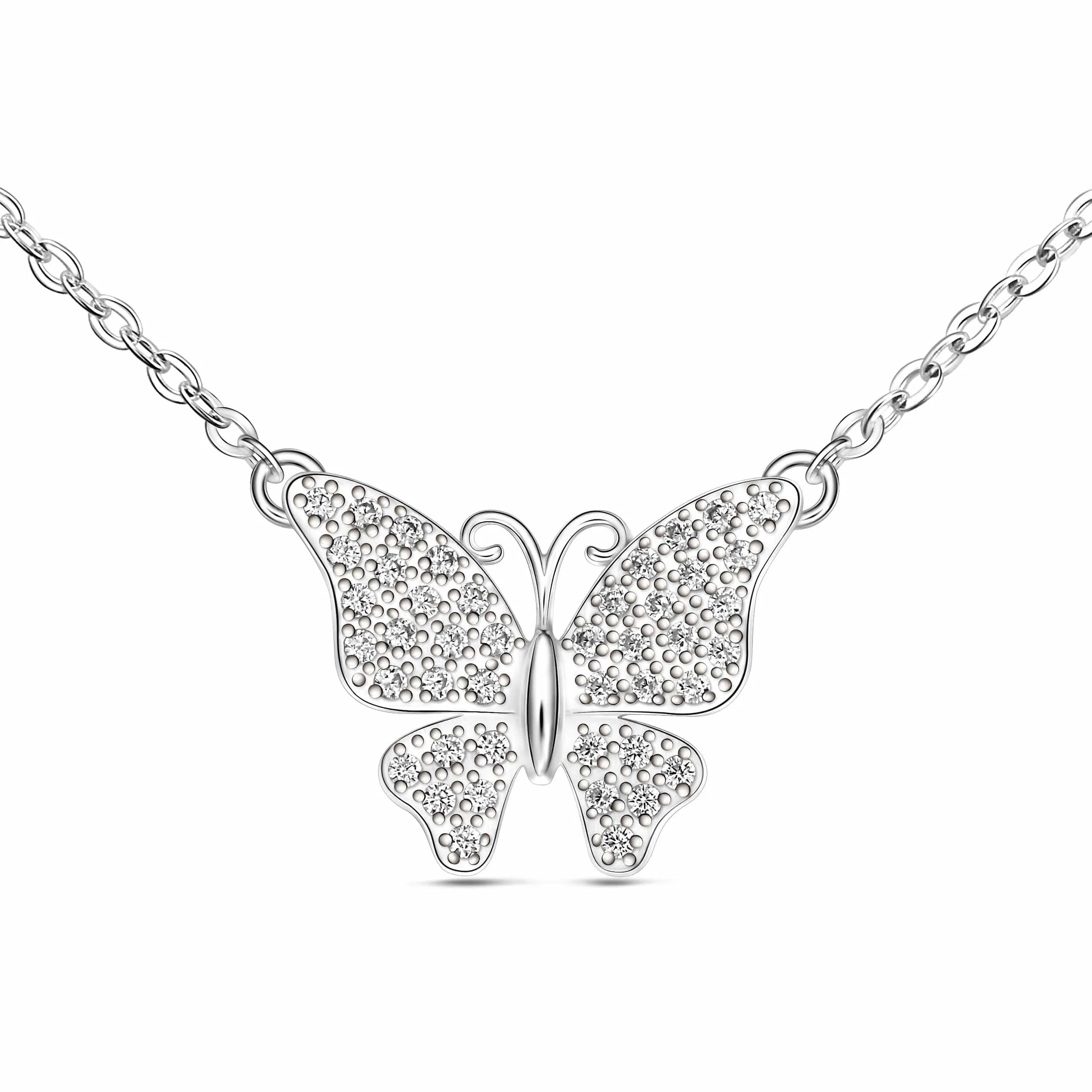 Monarch CZ Butterfly Necklace Sterling Silver