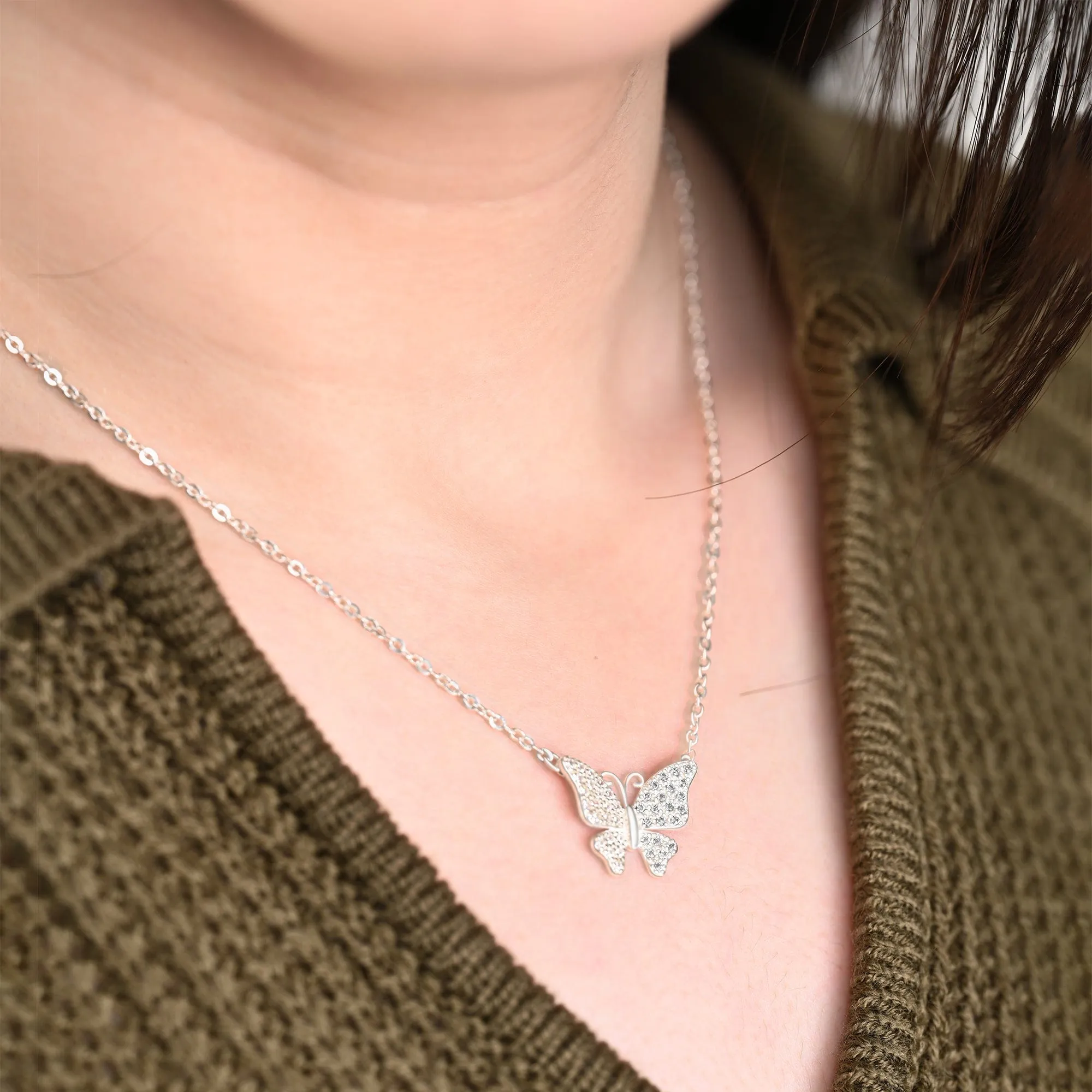 Monarch CZ Butterfly Necklace Sterling Silver