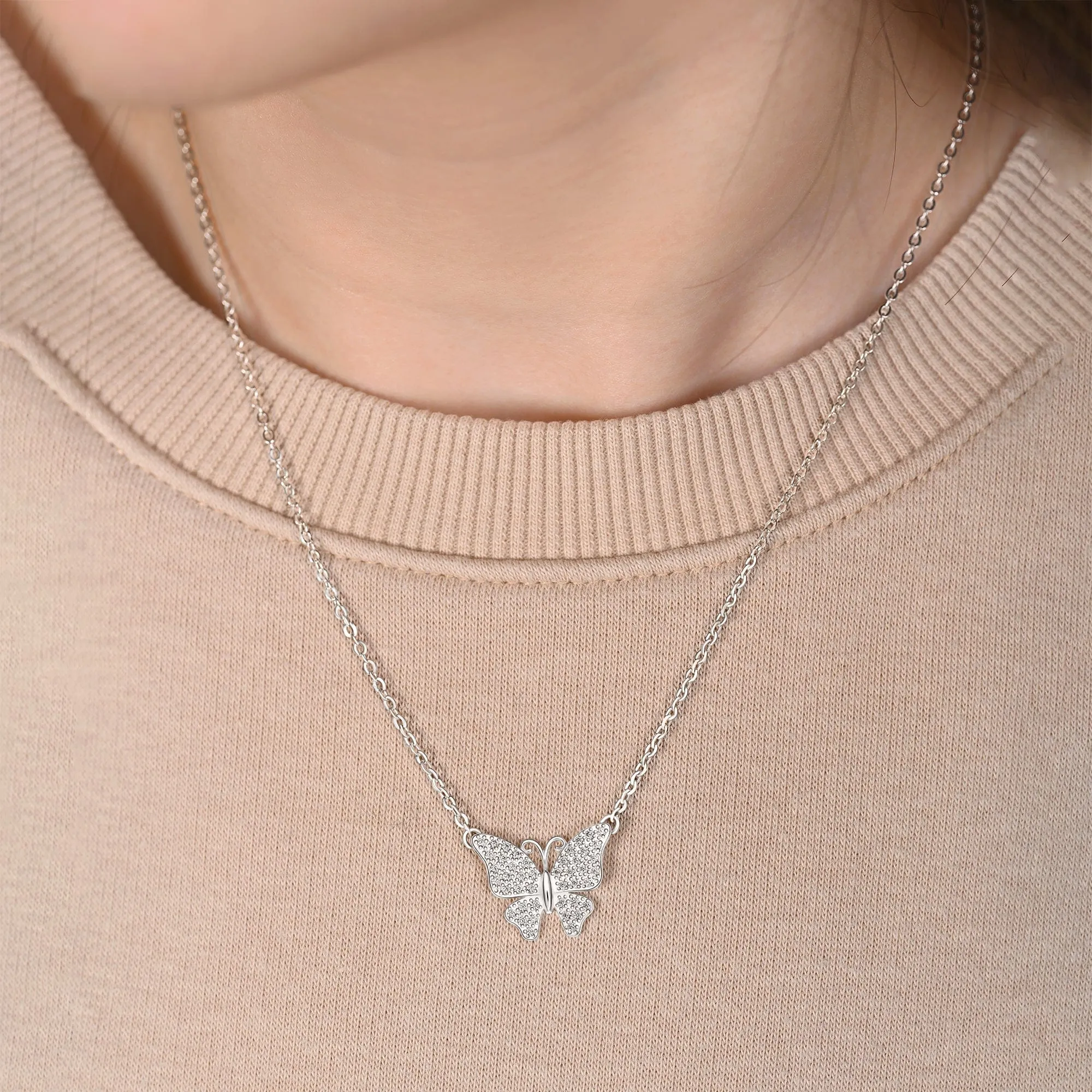 Monarch CZ Butterfly Necklace Sterling Silver