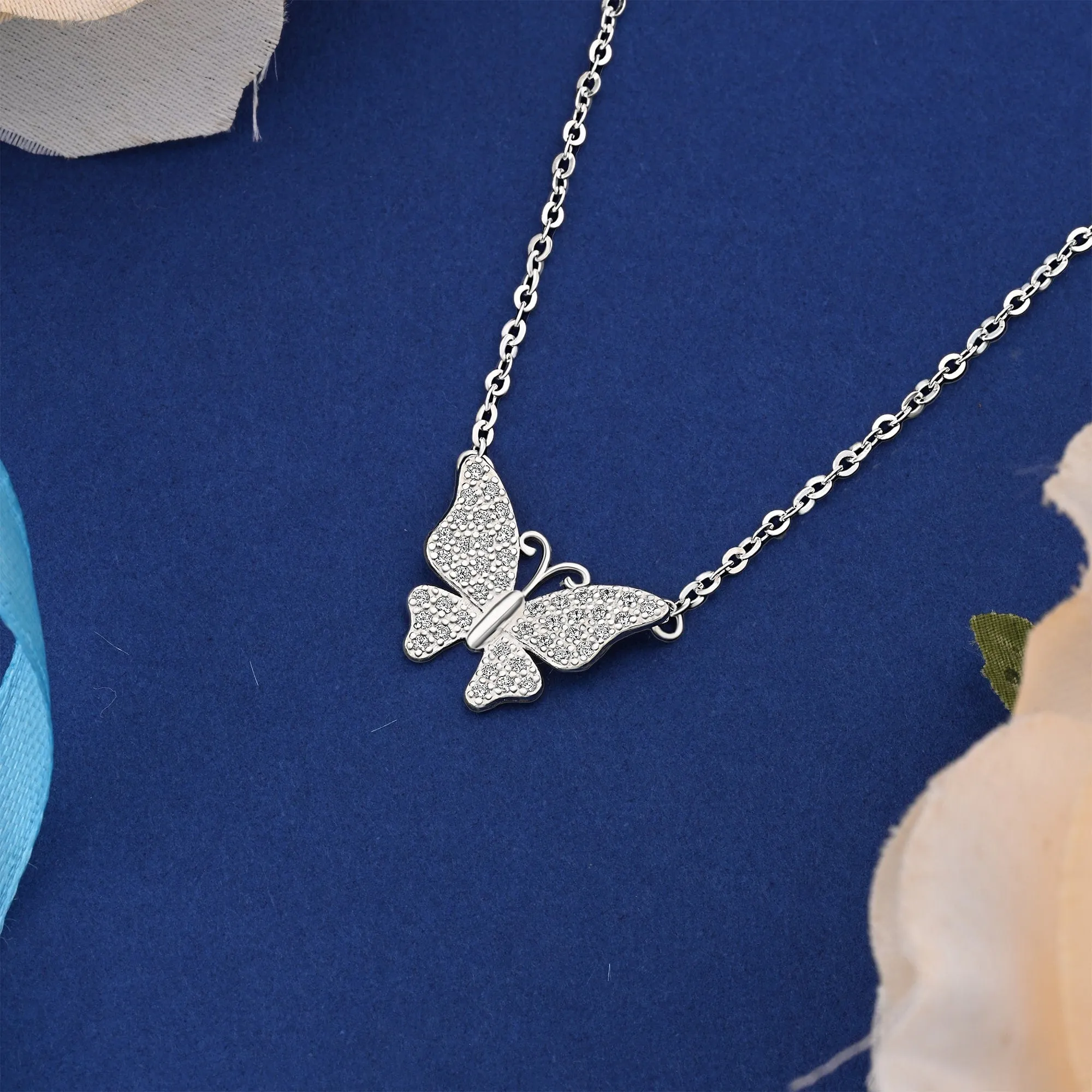 Monarch CZ Butterfly Necklace Sterling Silver