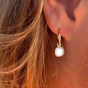 Moonstone Gemstone Earrings Sep birthstone on Gold plated loops