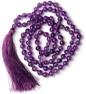 Natural Amethyst 6mm 108 Mala Beads, Spiritual, Meditation Beads, Reiki, Japa Mala, Buddhist Prayer Beads, Yoga Bracelet, healing beads LKMALA-RRGU-3144