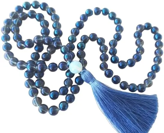 Natural Aura Crystals 8mm 108 Mala Beads, Spiritual, Meditation Beads, Reiki, Japa Mala, Buddhist Prayer Beads, Yoga Bracelet, healing beads LKMALA-RRGU-3916