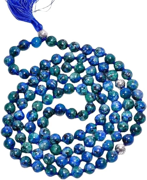Natural Azurite Malachite 8mm 108 Mala Beads, Spiritual, Meditation Beads, Reiki, Japa Mala, Buddhist Prayer Beads, Yoga Bracelet, healing beads LKMALA-RRGU-3110