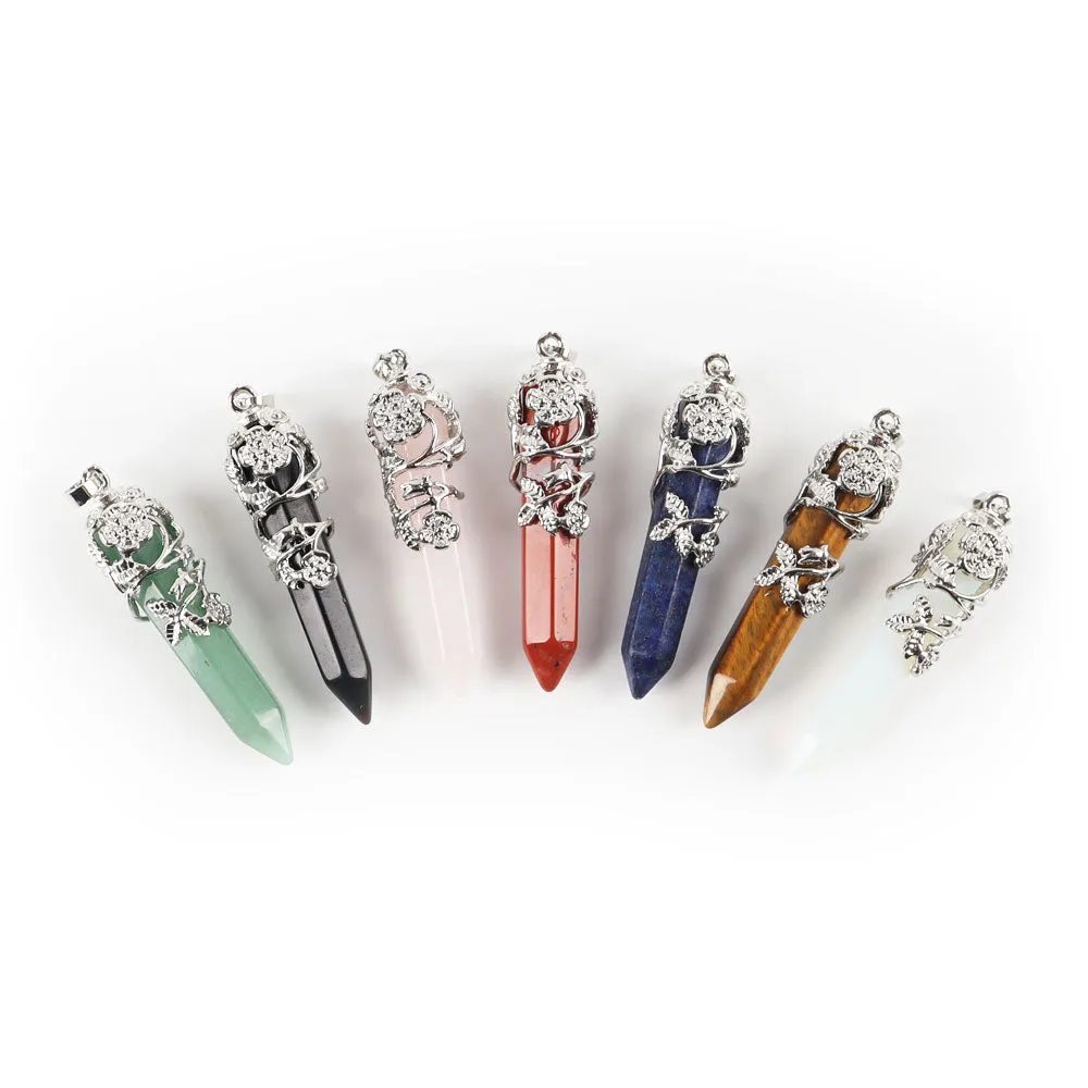 Natural Healing Flower Wrapped Crystal Pendant