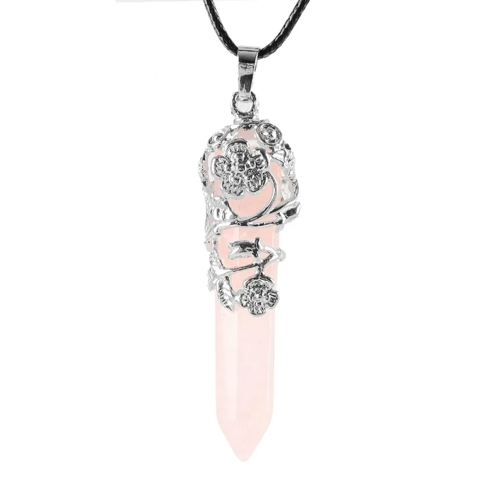 Natural Healing Flower Wrapped Crystal Pendant