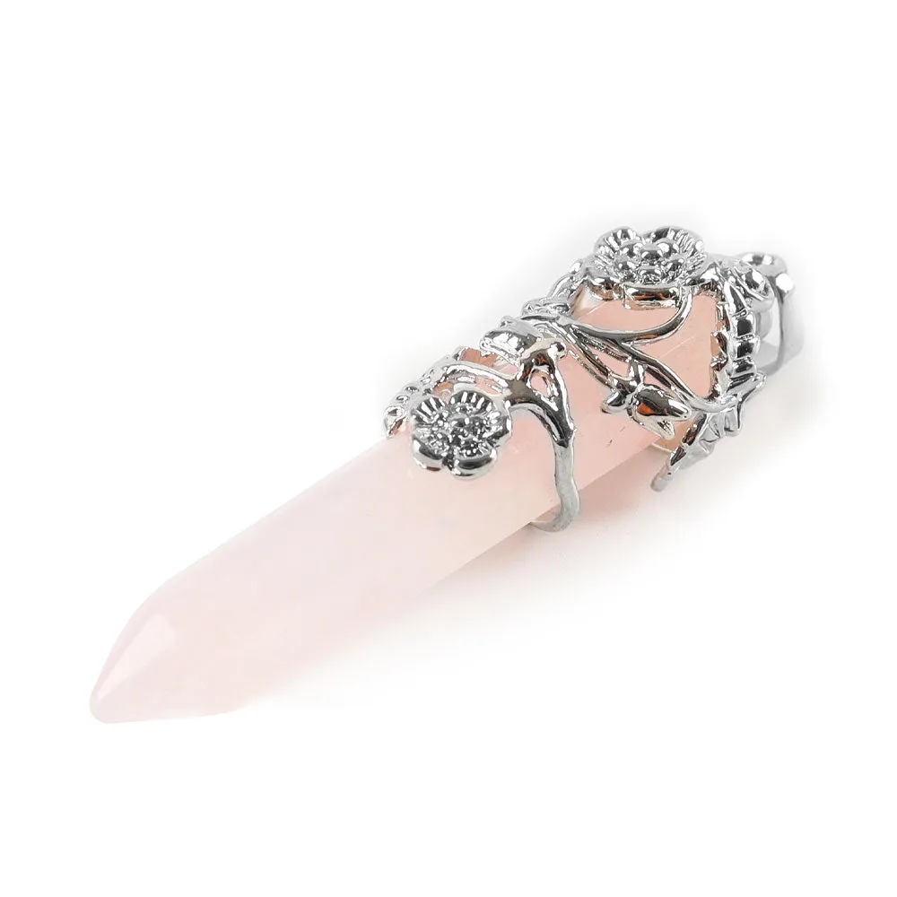 Natural Healing Flower Wrapped Crystal Pendant