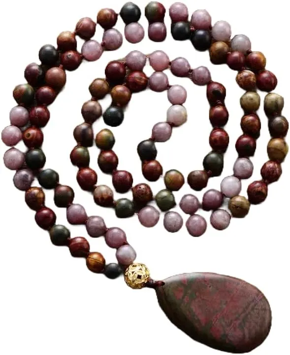 Natural Jasper 8mm 108 Mala Beads, Spiritual, Meditation Beads, Reiki, Japa Mala, Buddhist Prayer Beads, Yoga Bracelet, healing beads LKMALA-RRGU-3190