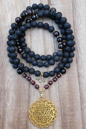 Natural Lava Stone, Tourmaline, Garnet 6mm,8mm 108 Mala Beads, Spiritual, Meditation Beads, Reiki, Japa Mala, Buddhist Prayer Beads, Yoga Bracelet, healing beads LKMALA-RRGU-2965