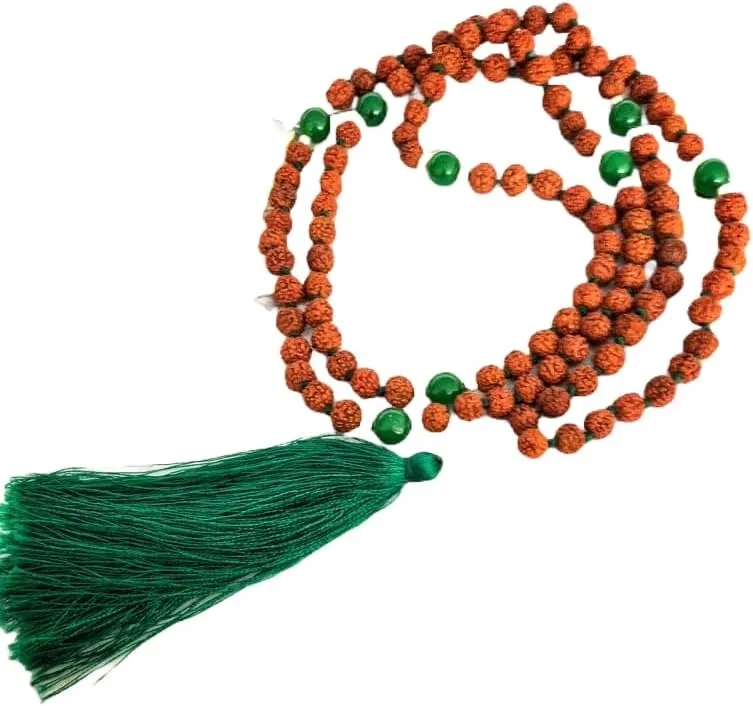 Natural Rudraksha, Green Jade 8mm 108 Mala Beads, Spiritual, Meditation Beads, Reiki, Japa Mala, Buddhist Prayer Beads, Yoga Bracelet, healing beads LKMALA-RRGU-3548