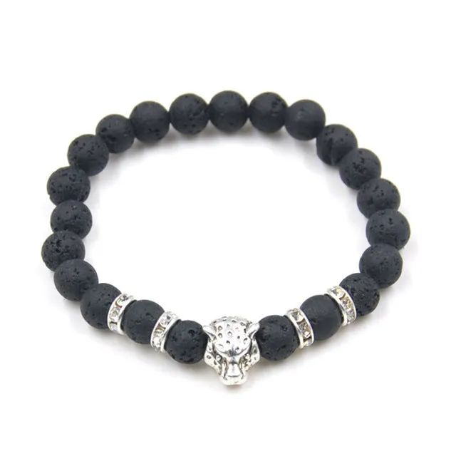 Natural Stone Beads Lucky Charm Matte Black Onyx Matt Tiger Leopard Bracelets for Men