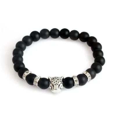 Natural Stone Beads Lucky Charm Matte Black Onyx Matt Tiger Leopard Bracelets for Men