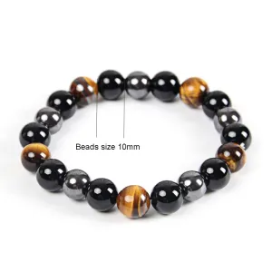 Natural Stone Bracelets for Women 10mm Beads Black Obsidian Tiger Eye