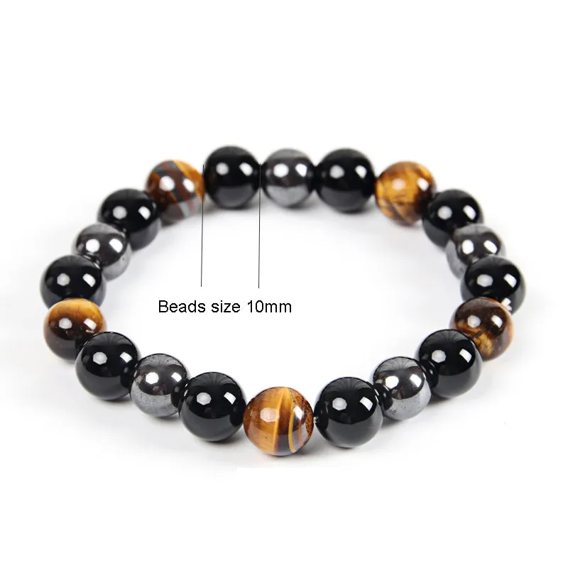 Natural Stone Bracelets for Women 10mm Beads Black Obsidian Tiger Eye