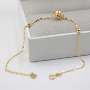 New Pure Au750 18K Yellow Gold Chain Women O Link Hollow Ball Bracelet 7.6inch