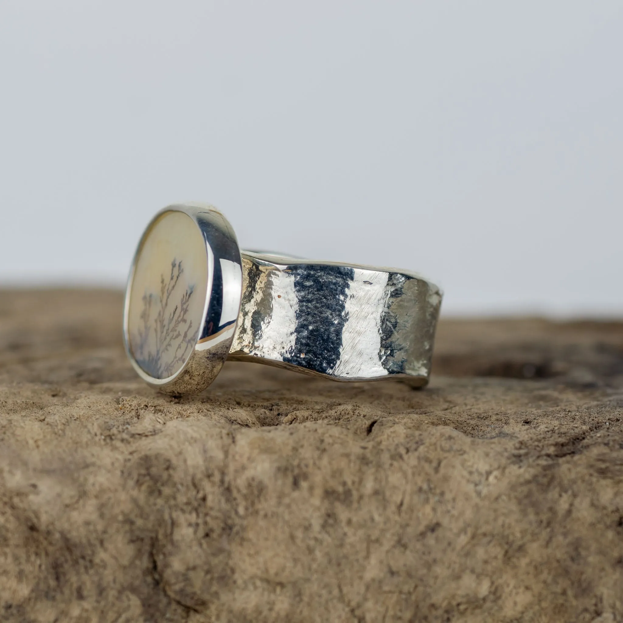 No.249 - Silver Dendritic Agate Ring - Size K