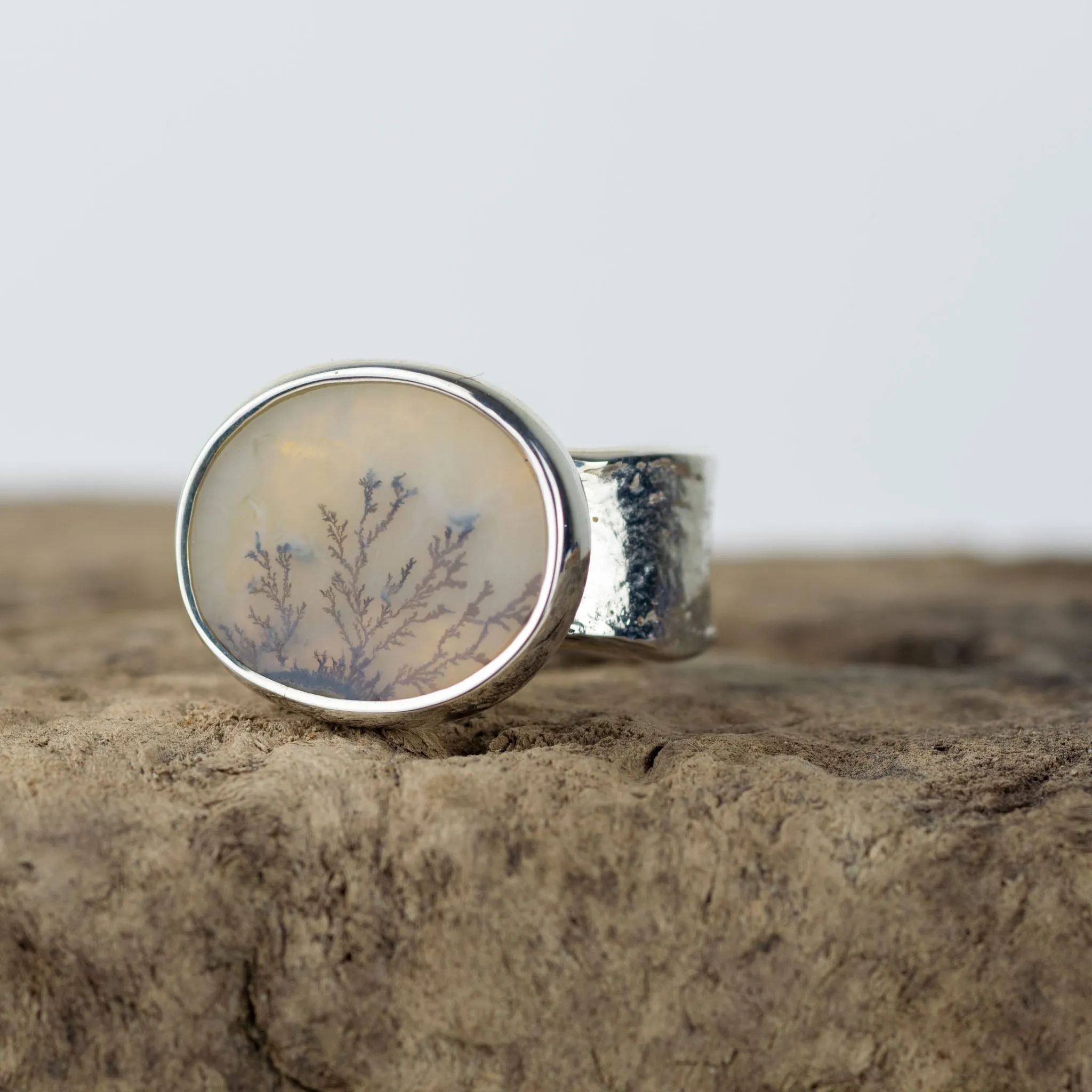 No.249 - Silver Dendritic Agate Ring - Size K