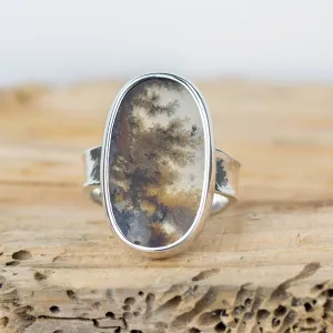 No.338 - Silver Dendritic Agate Ring - Size K