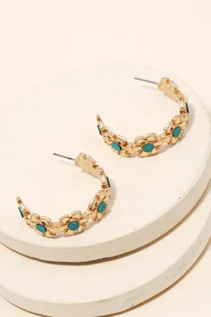 Open Hoop Flower Earring - Teal/Gold
