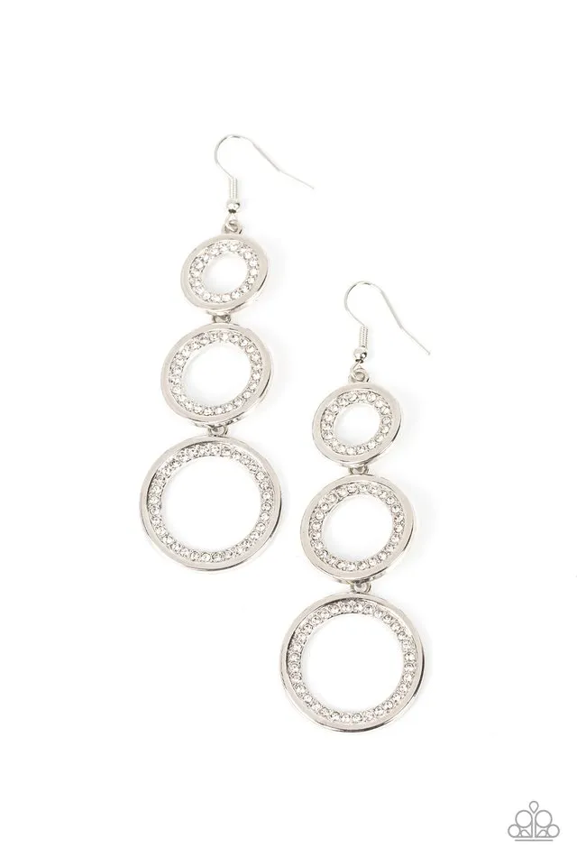 Paparazzi Earring ~ Shimmering in Circles - White