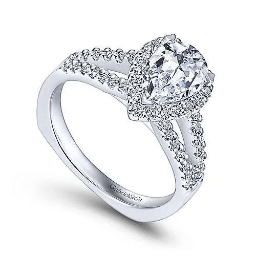 Pear Shaped Halo Diamond Engagement Ring 14K White Gold