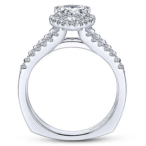 Pear Shaped Halo Diamond Engagement Ring 14K White Gold