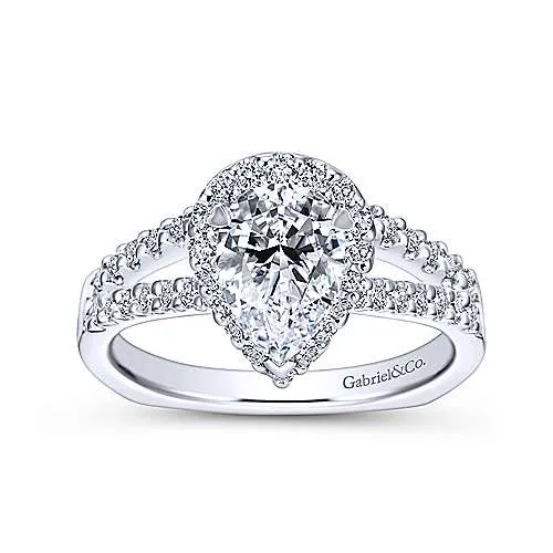 Pear Shaped Halo Diamond Engagement Ring 14K White Gold