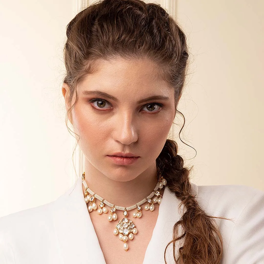 Pearl Necklace With Kundan Polki - MYJBRBLN 19