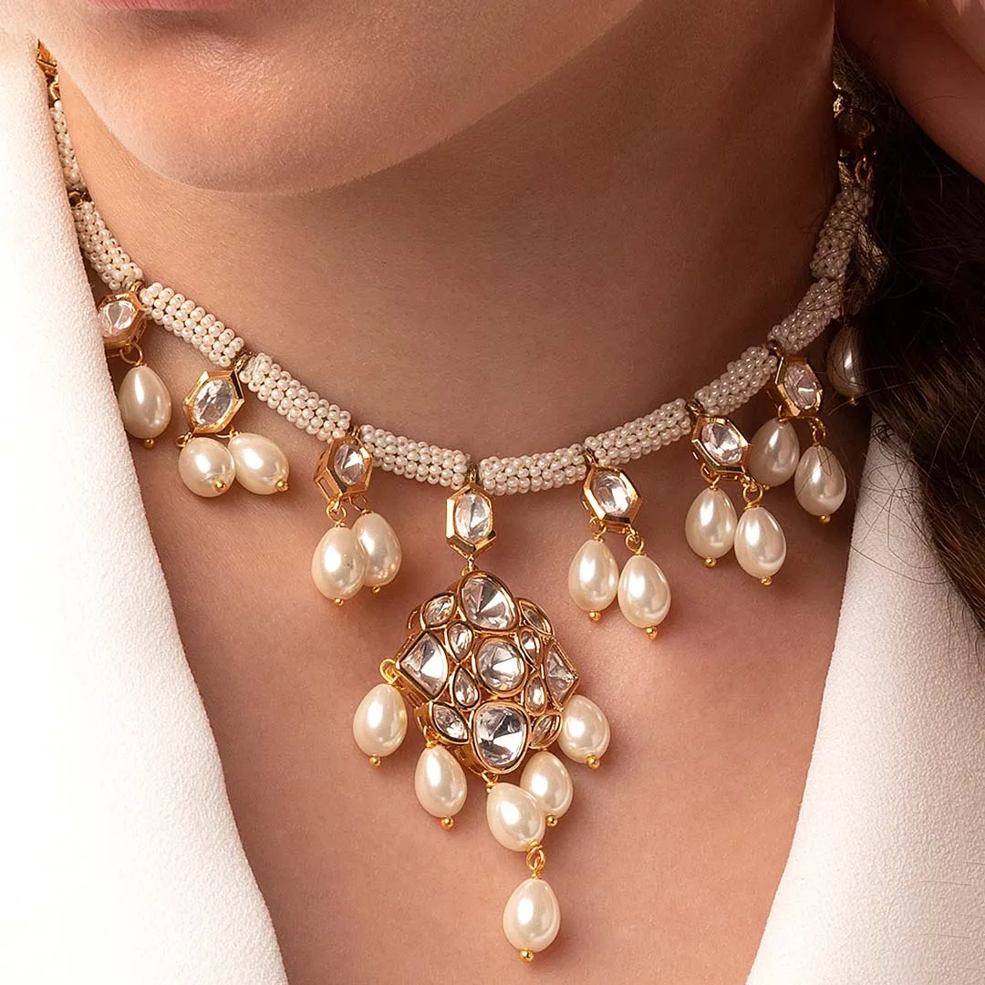 Pearl Necklace With Kundan Polki - MYJBRBLN 19