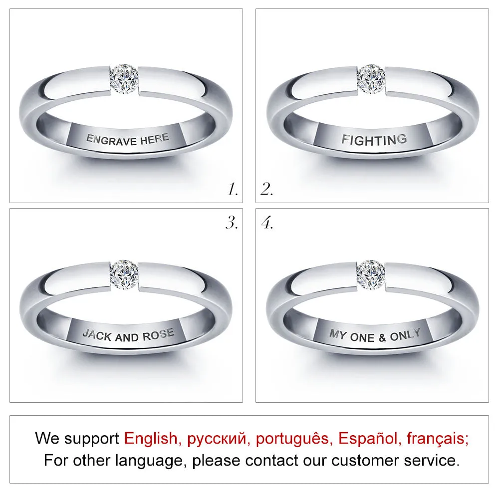 Personal customized titanium steel micro white inlay zircon ring