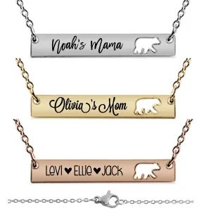 Personalized Mama bear cutout bar necklace