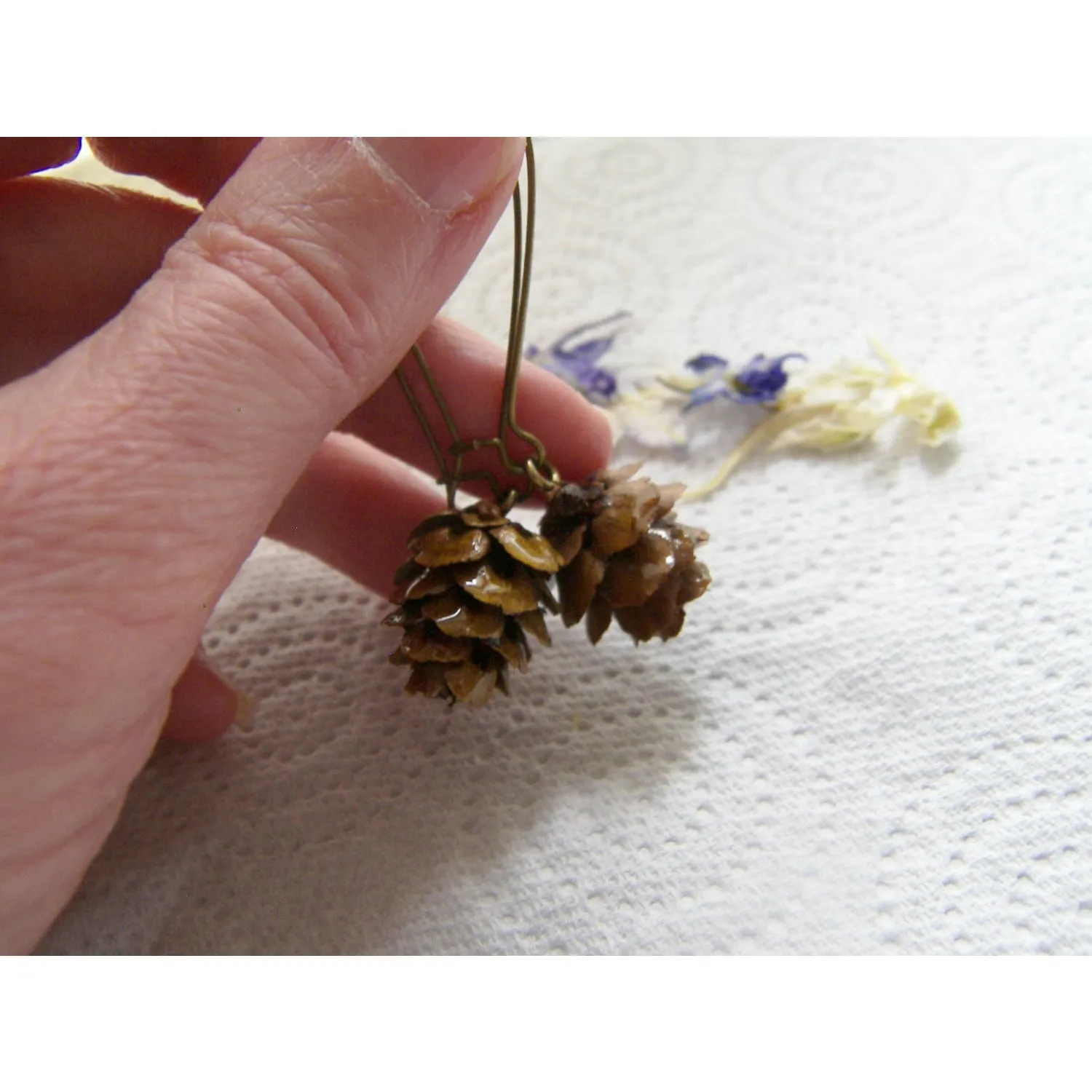 Pine Cone Earrings, Real Miniature, Woodland Earrings, Dangle Earrings, Bronze Earwires