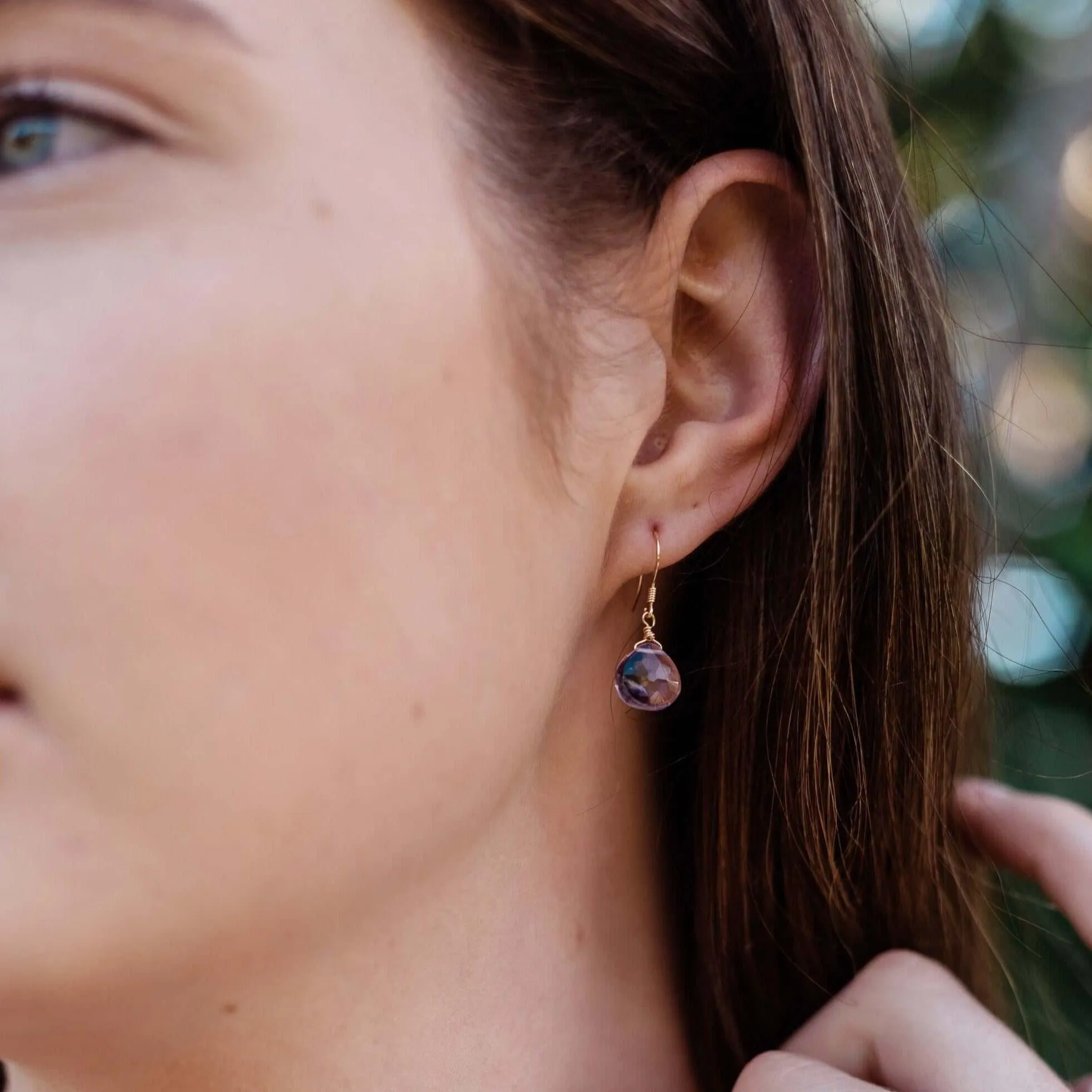 Pink Amethyst Gemstone Teardrop Dangle Earrings