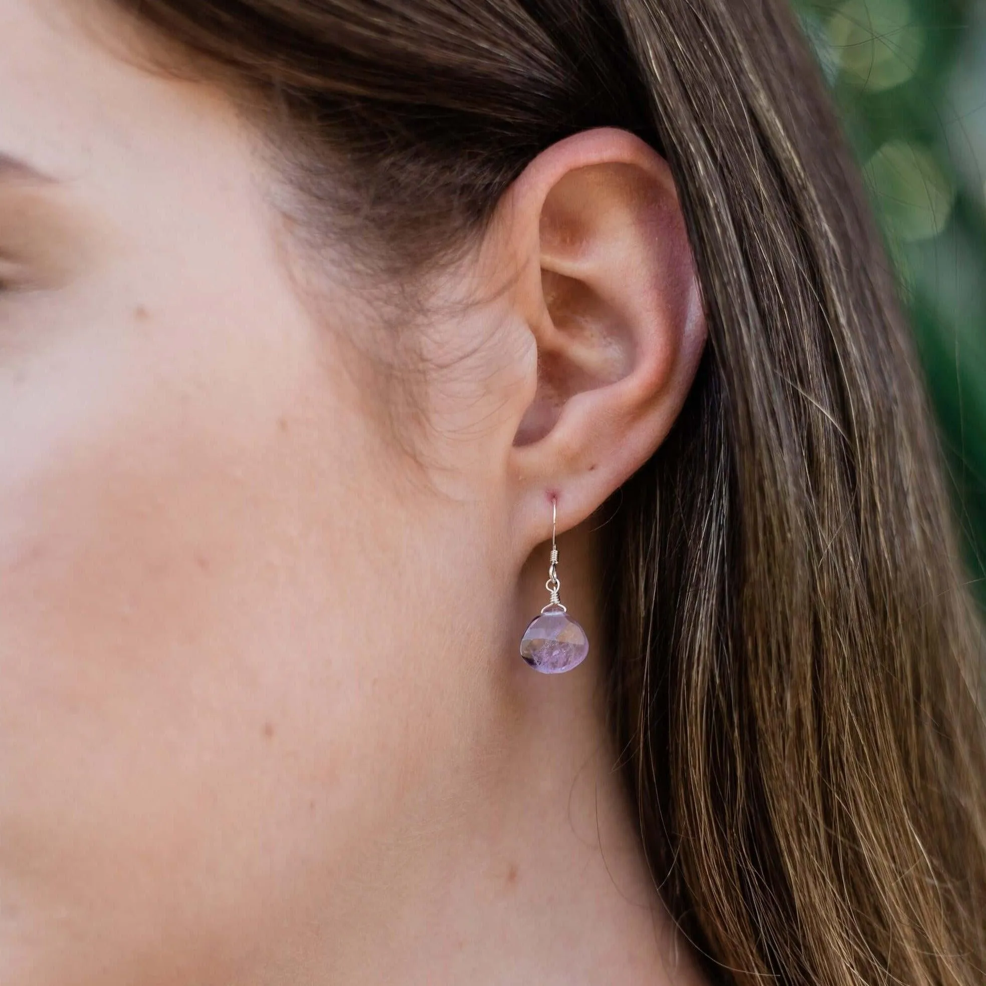 Pink Amethyst Gemstone Teardrop Dangle Earrings