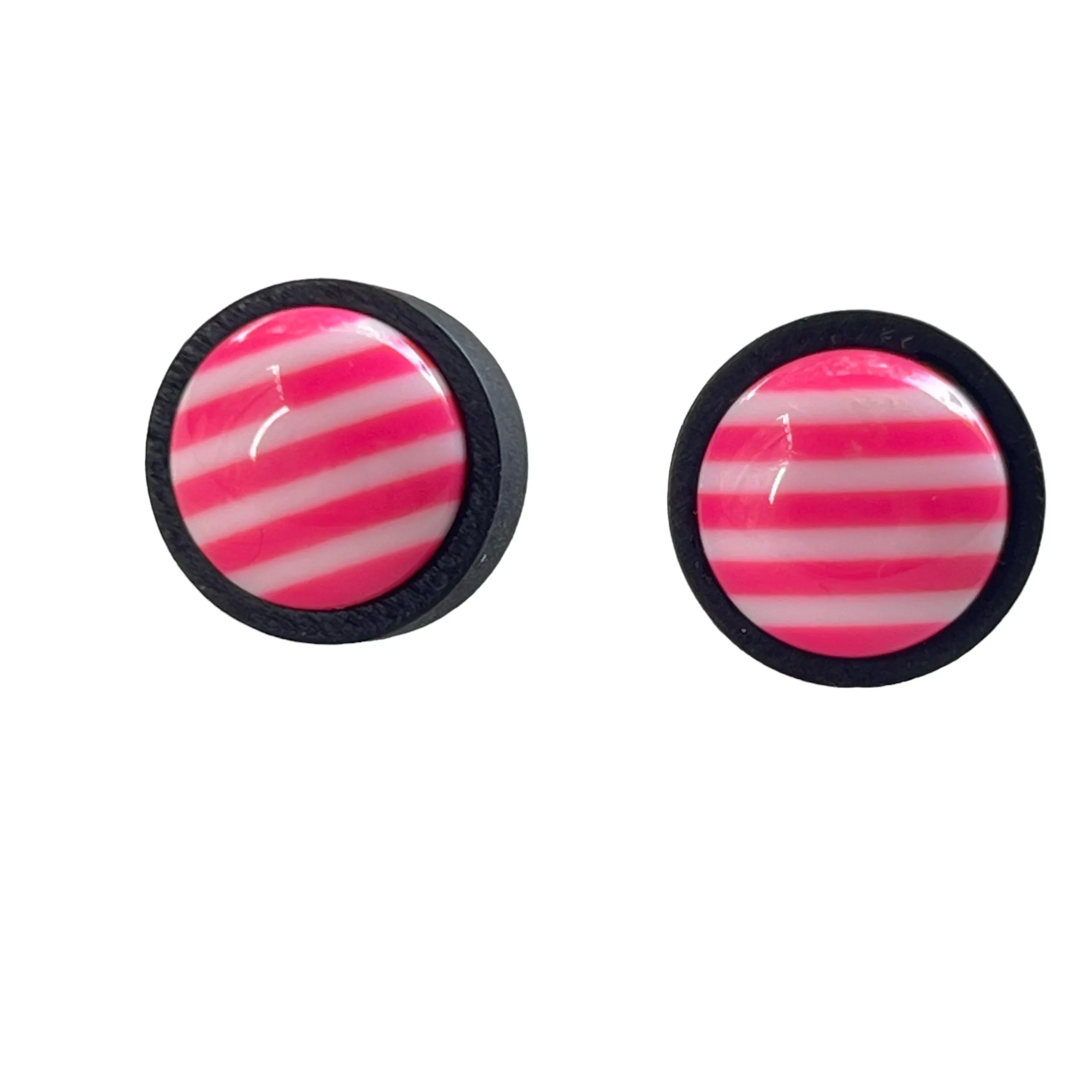 Pink & White Striped Black Wood Stud Earrings - Chic & Playful Accessories