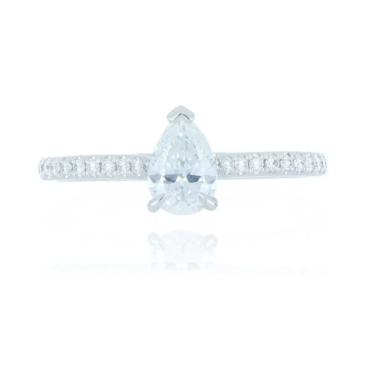 Platinum 0.60ct Diamond Pear Cut Solitaire Ring With Stone Set Shoulders