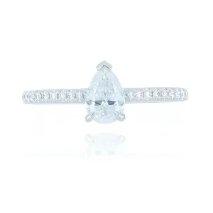 Platinum 0.60ct Diamond Pear Cut Solitaire Ring With Stone Set Shoulders