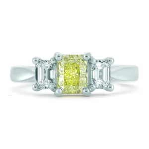 Platinum 1.61ct Natural Yellow Diamond 3 Stone Ring