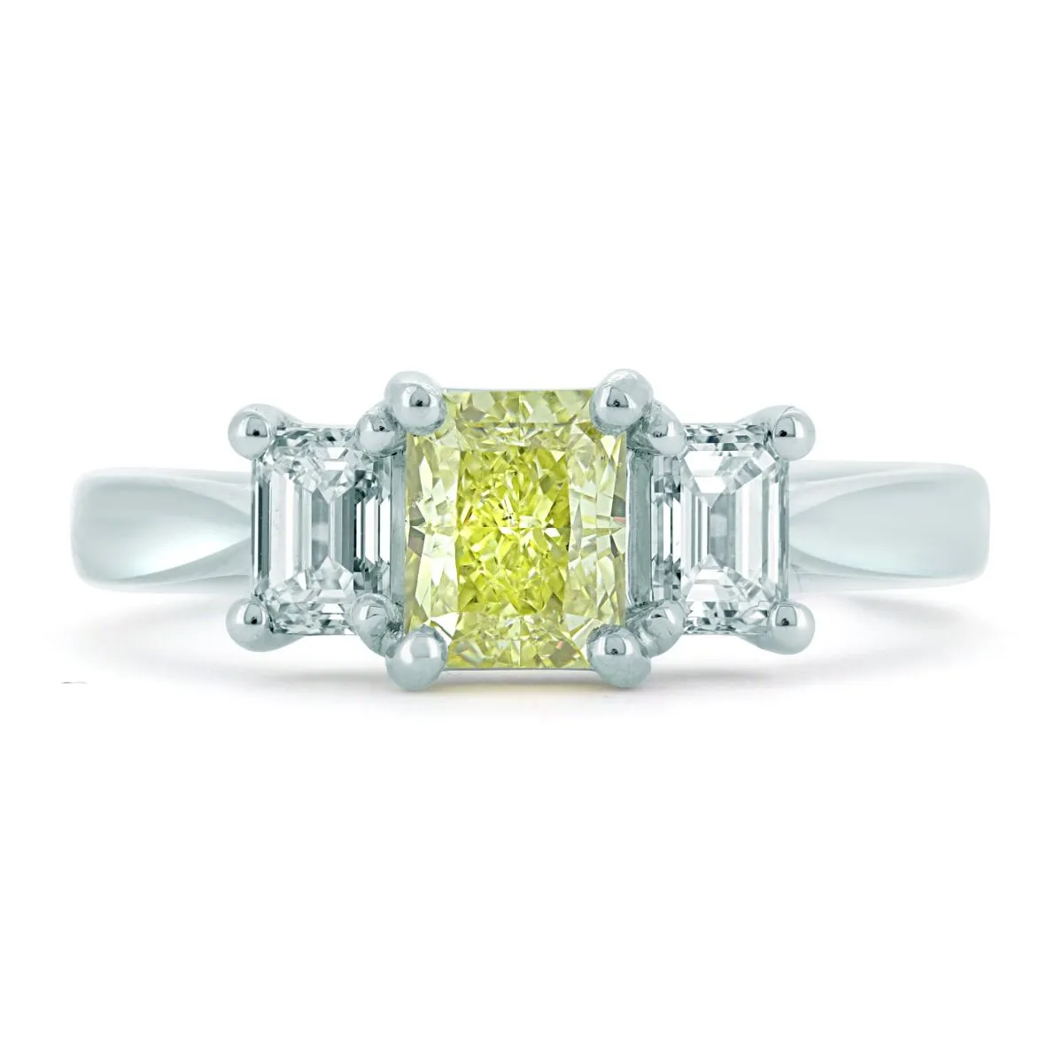 Platinum 1.61ct Natural Yellow Diamond 3 Stone Ring