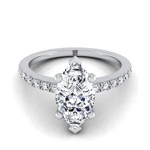 Platinum Marquise  Simple Linear Diamond Pave Engagement Ring -1/5ctw