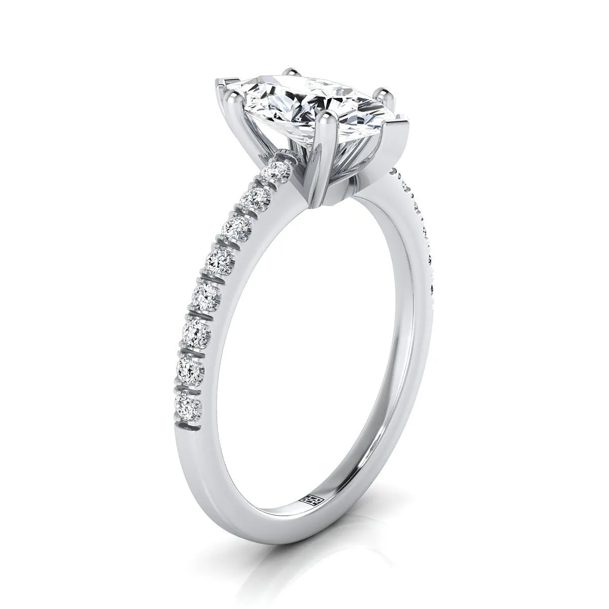 Platinum Marquise  Simple Linear Diamond Pave Engagement Ring -1/5ctw