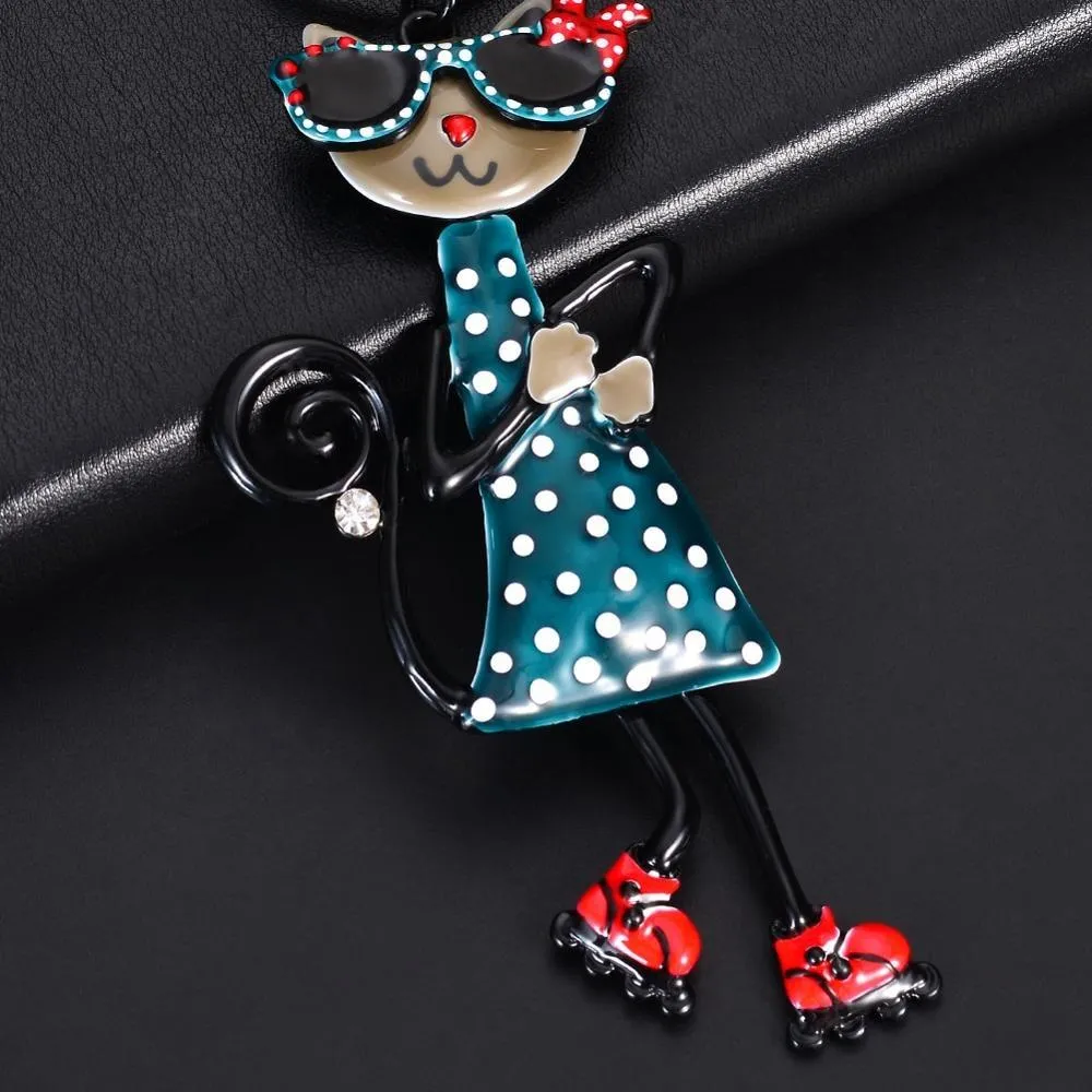 Playful Cat Enamel Pendant Necklace For Kids
