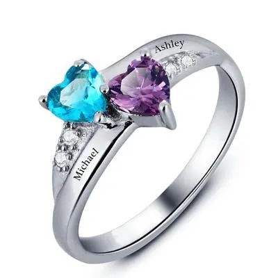 Promise Rings Birthstone Engrave Name Heart