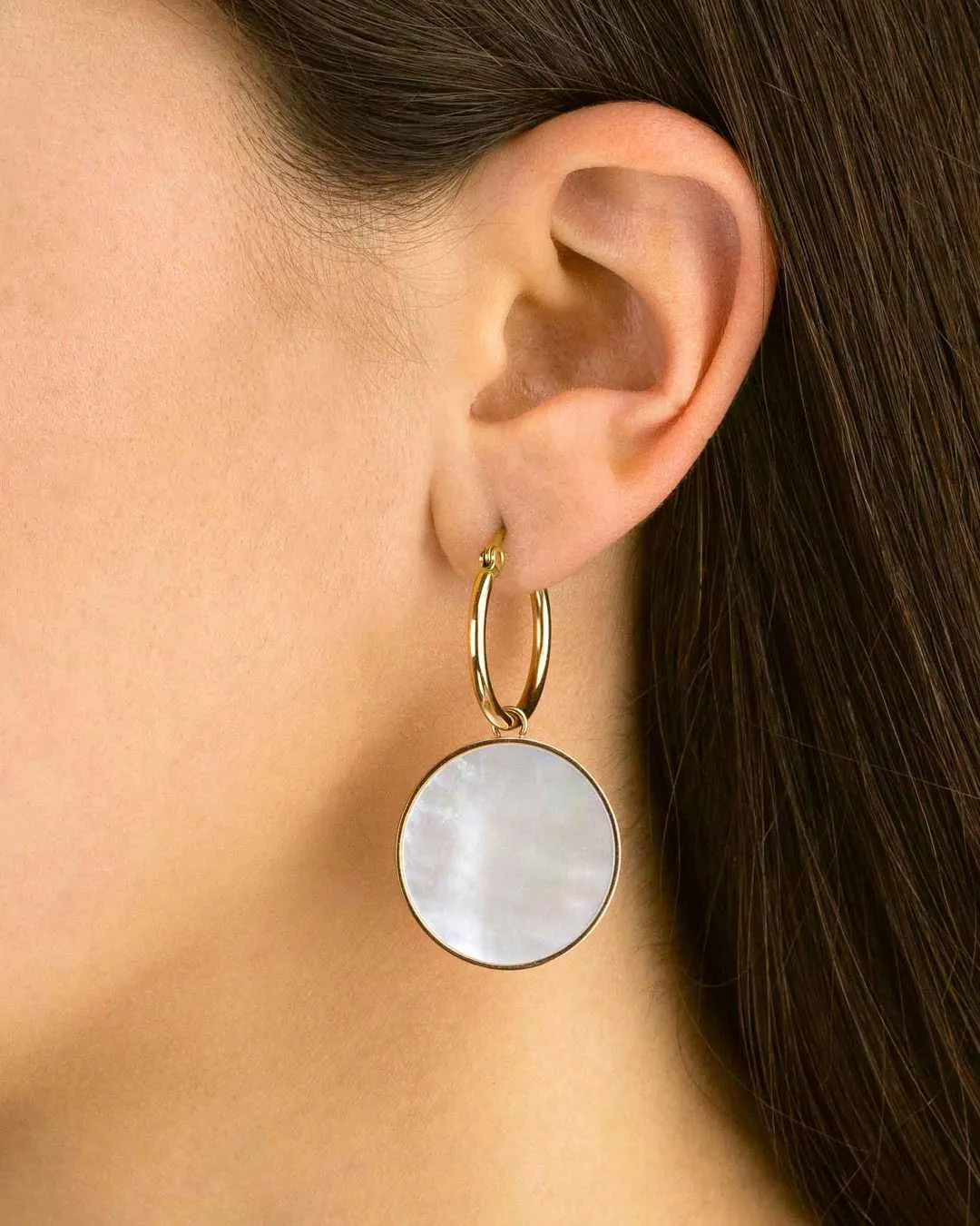 Protection Stone Mother Pearl Statement Earring Pendants, Gold