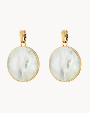 Protection Stone Mother Pearl Statement Earring Pendants, Gold