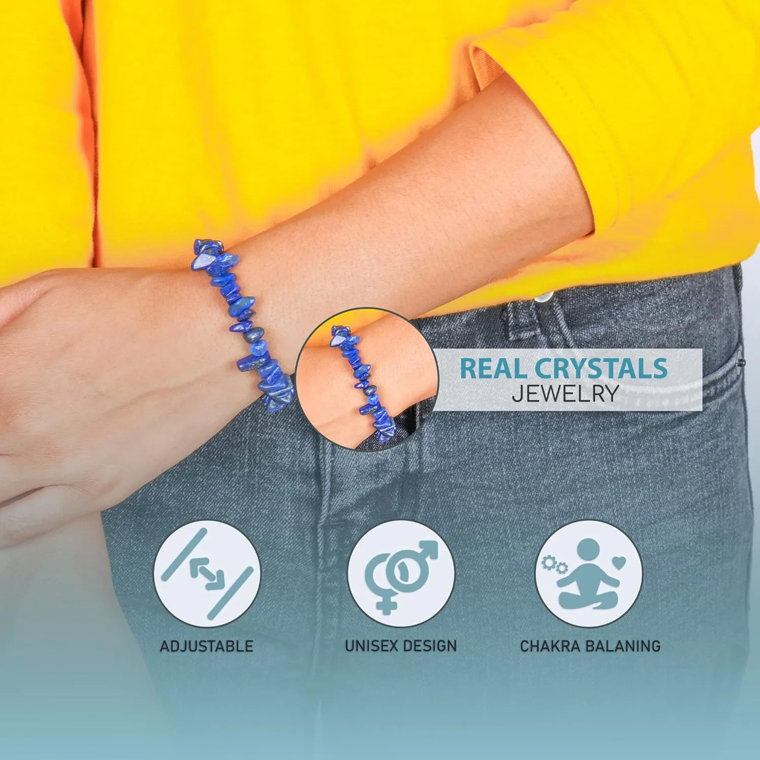 PYOR Lapis Lazuli Stone Bracelet Beads Bracelets Reiki Healing Natural Gemstones Crystals Bead Jewelry Positive Crystals Chakra Crystal Wealth Prosperity Good Luck Charm Gems Energy Generator Gifts