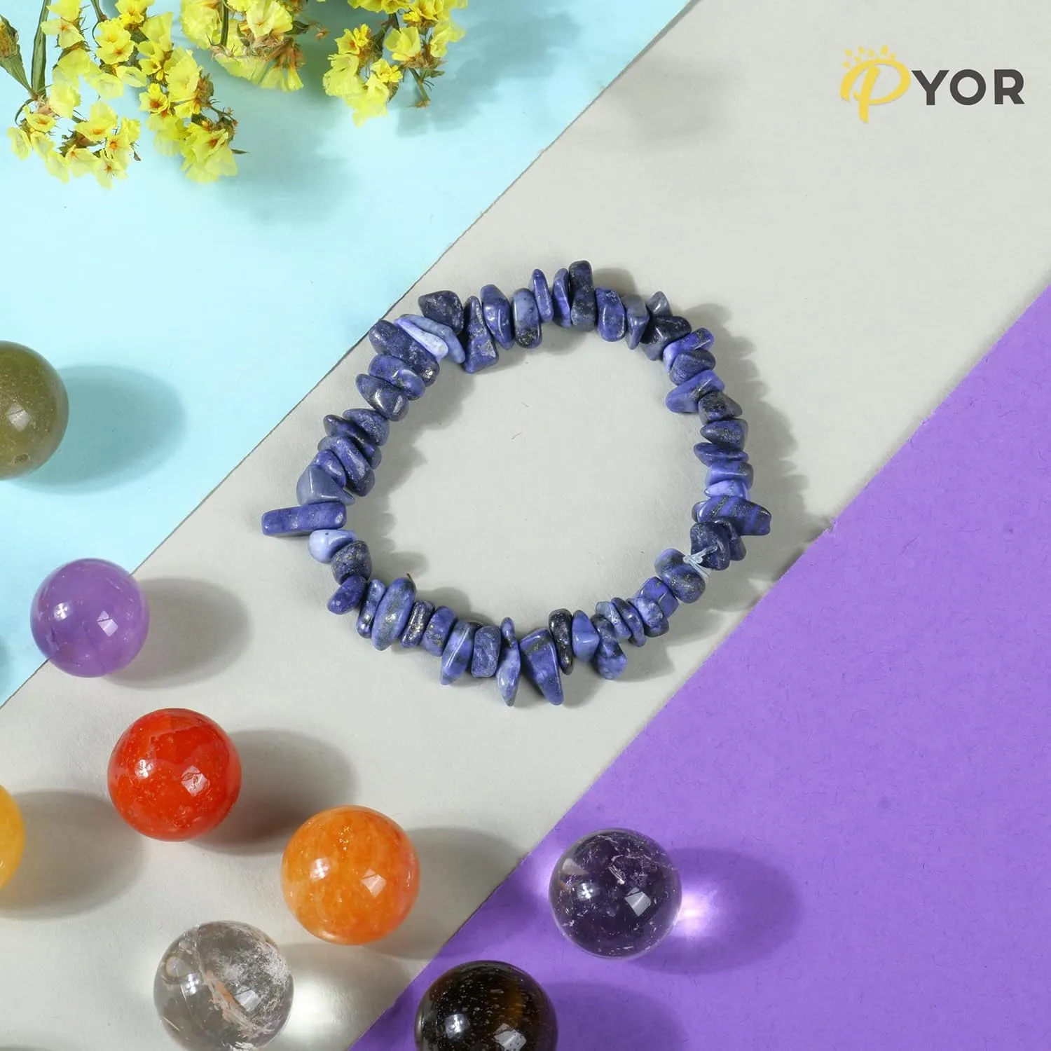 PYOR Lapis Lazuli Stone Bracelet Beads Bracelets Reiki Healing Natural Gemstones Crystals Bead Jewelry Positive Crystals Chakra Crystal Wealth Prosperity Good Luck Charm Gems Energy Generator Gifts