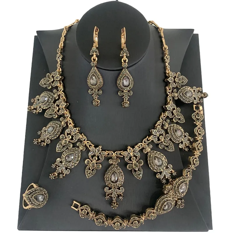 Queen Arania's  Five Piece BridalJewellery Set Bracelet Earring Necklace Ring Crown