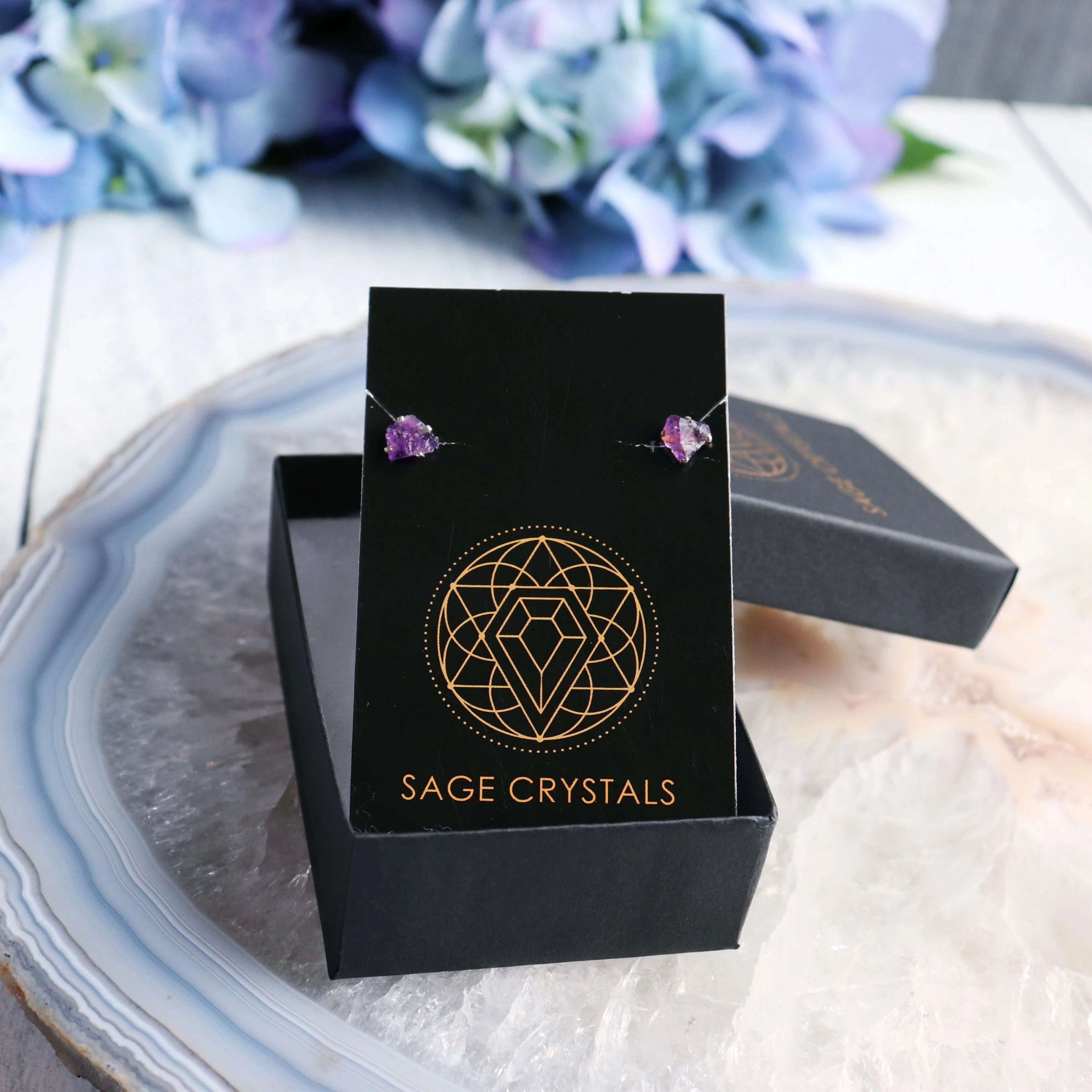 Raw Amethyst Silver Stud Earrings