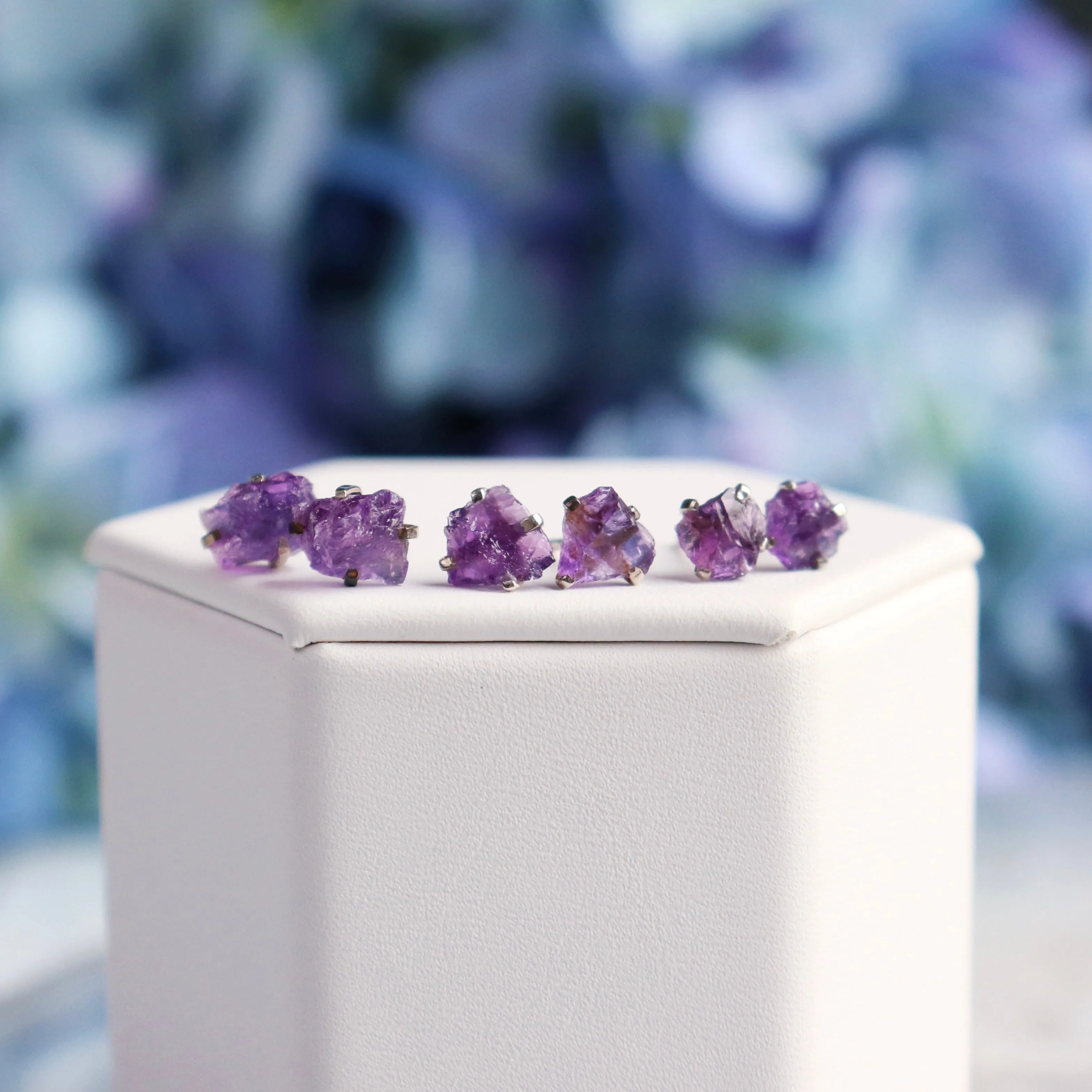 Raw Amethyst Silver Stud Earrings